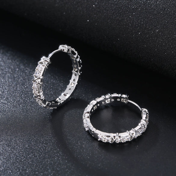 Ladies Jewelry Hot Environmental Protection Copper Microinlaid Zircon Geometric Earrings