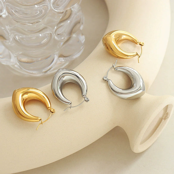 Ladies Kidney Bean Ushaped Electroplated Geometric 316L Stainless Steel Earrings