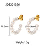Ladies Large Pearl Cshaped Geometric Stainless Steel Electroplated Earrings