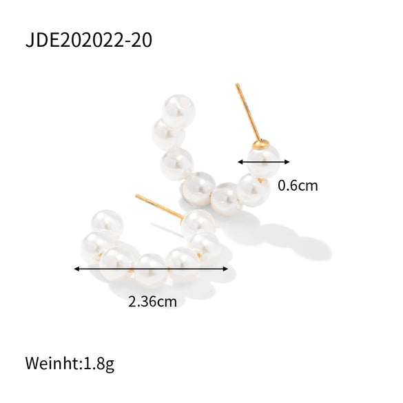 Ladies Large Pearl Cshaped Geometric Stainless Steel Electroplated Earrings