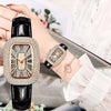 Ladies Leisure Alloy Case Imitation Leather Strap Round Egg Dial Rhinestone Watch