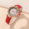 Ladies Leisure Alloy Quartz Watch And Pu Strap Jewelry Set With Round Dial Including Bracelet Ring Earrings And Necklace