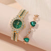 Ladies Leisure Green Quartz Watch With Alloy Case And Stainless Steel Band Round Dial