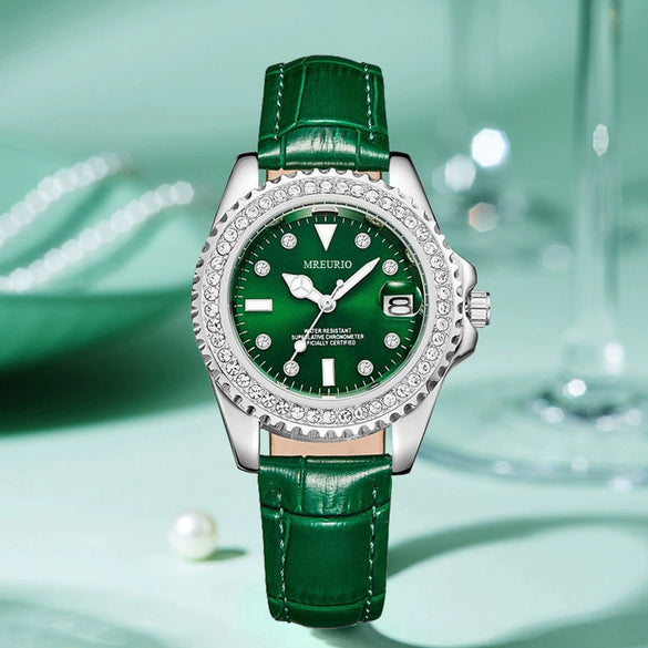 Ladies Leisure Metal Case Imitation Leather Strap Round Dial Watch