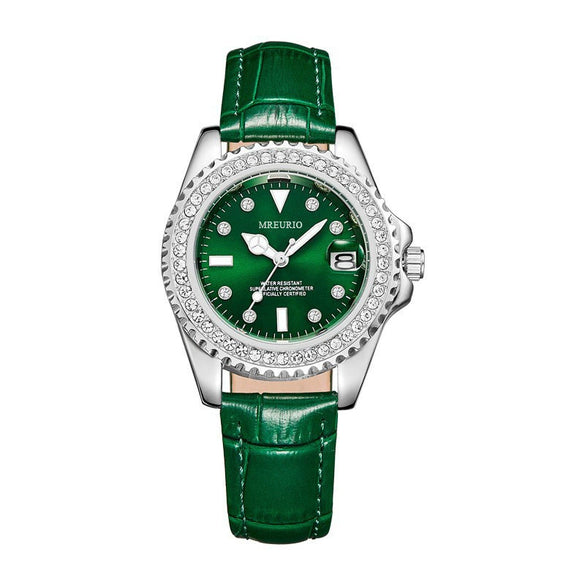 Ladies Leisure Metal Case Imitation Leather Strap Round Dial Watch