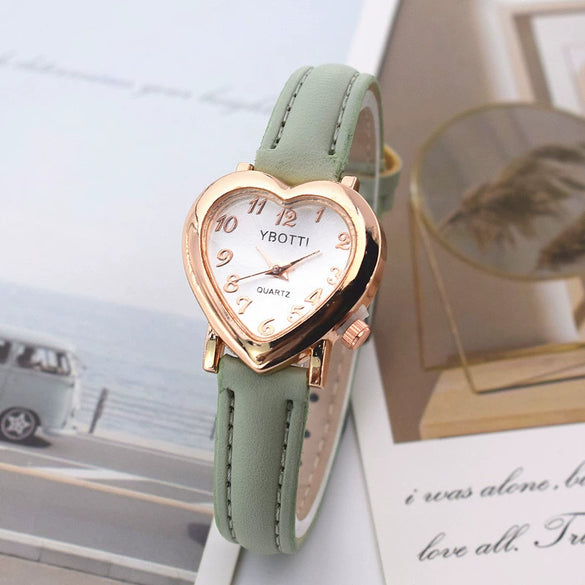 Ladies Leisure Quartz Watch With Alloy Case Imitation Leather Strap And Heart Shaped Dial