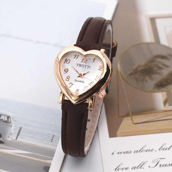 Ladies Leisure Quartz Watch With Alloy Case Imitation Leather Strap And Heart Shaped Dial
