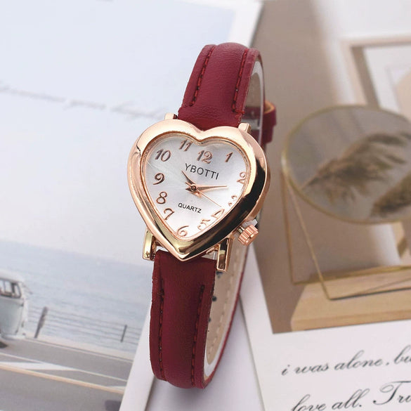 Ladies Leisure Quartz Watch With Alloy Case Imitation Leather Strap And Heart Shaped Dial