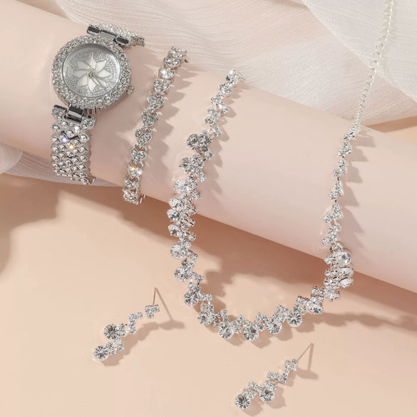 Ladies Leisure Style Quartz Watch Gift Set With Alloy Case Stainless Steel Strap And Round Dial