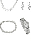 Ladies Leisure Style Quartz Watch Gift Set With Alloy Case Stainless Steel Strap And Round Dial