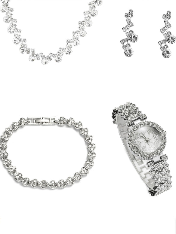 Ladies Leisure Style Quartz Watch Gift Set With Alloy Case Stainless Steel Strap And Round Dial