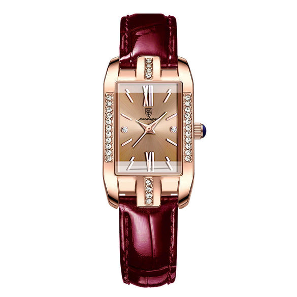 Ladies Leisure Ultrathin Square Alloy Leather Belt Watch With Mineral Strengthened Glass Mirror And Stainless Steel Pin Buckle