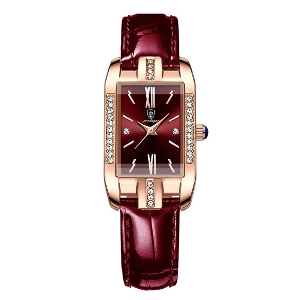 Ladies Leisure Ultrathin Square Alloy Leather Belt Watch With Mineral Strengthened Glass Mirror And Stainless Steel Pin Buckle