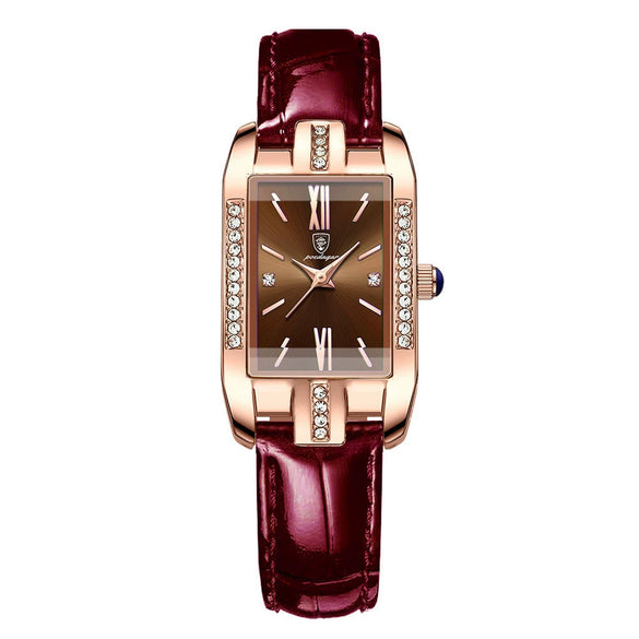 Ladies Leisure Ultrathin Square Alloy Leather Belt Watch With Mineral Strengthened Glass Mirror And Stainless Steel Pin Buckle