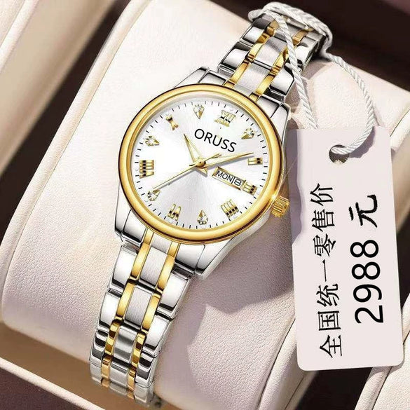 Ladies Leisure Waterproof Luminous Steel Watch With Round Dial