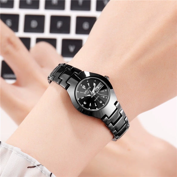 Ladies Leisure Waterproof Luminous Steel Watch With Round Dial