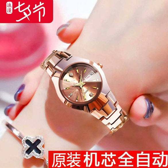 Ladies Leisure Waterproof Luminous Steel Watch With Round Dial