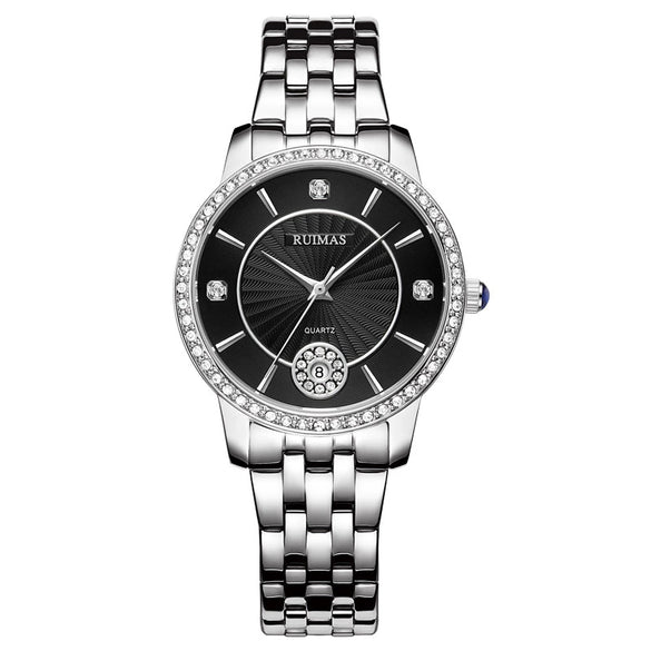 Ladies Leisure Waterproof Quartz Watch With Alloy Case And Stainless Steel Strap And Buckle Round Dial Mineral Reinforced Glass Mirror