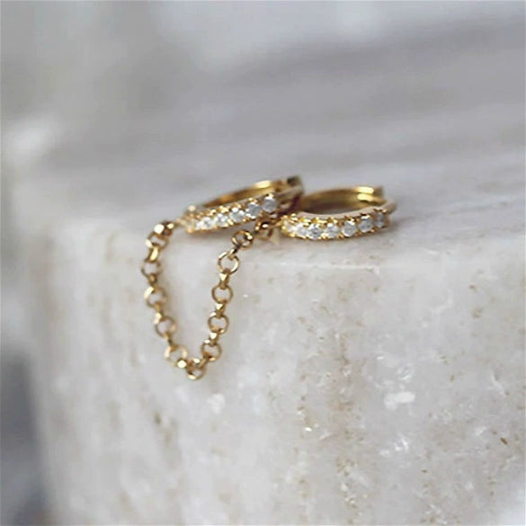 Ladies Long Chain Earrings Copper Inlaid Zircon Geometric Style