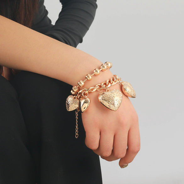 Ladies Love Pendant Charm Bracelet Twopiece Zinc Alloy Electroplated