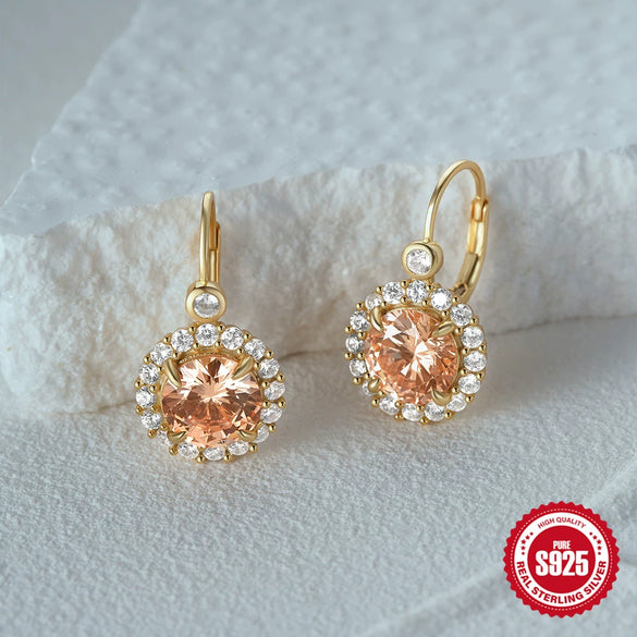 Ladies Luxury High End Dinner Earrings S925 Sterling Silver With Gemstone And Diamond Plant Flowers Style Geometric Design Electroplating Process