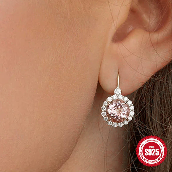 Ladies Luxury High End Dinner Earrings S925 Sterling Silver With Gemstone And Diamond Plant Flowers Style Geometric Design Electroplating Process
