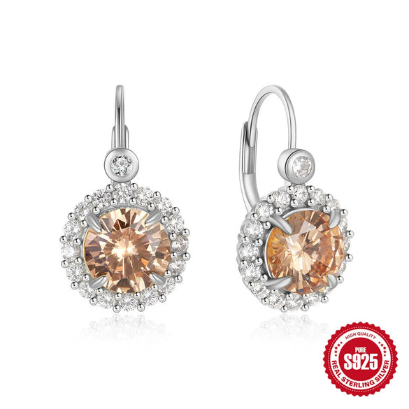 Ladies Luxury High End Dinner Earrings S925 Sterling Silver With Gemstone And Diamond Plant Flowers Style Geometric Design Electroplating Process
