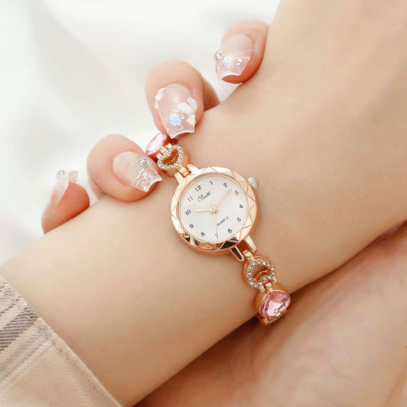 Ladies Luxury Quartz Bracelet Watch With Disc Shape Alloy Material