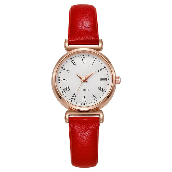 Ladies Luxury Quartz Watch Alloy Case Imitation Leather Strap Stainless Steel Buckle Round Dial Casual Style