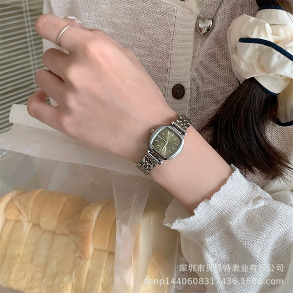 Ladies Metal Square Dial Fashion Casual Quartz Watch With Steel Band