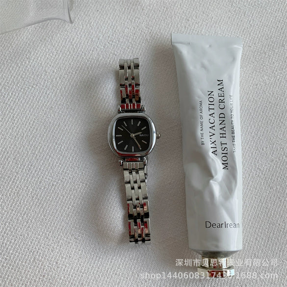 Ladies Metal Square Dial Fashion Casual Quartz Watch With Steel Band