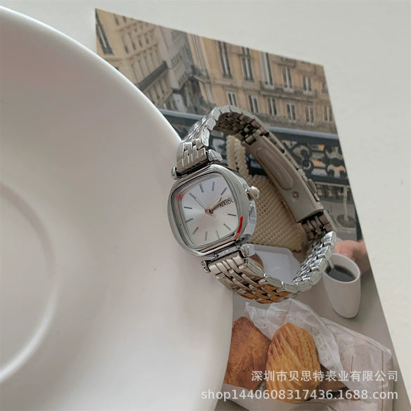 Ladies Metal Square Dial Fashion Casual Quartz Watch With Steel Band
