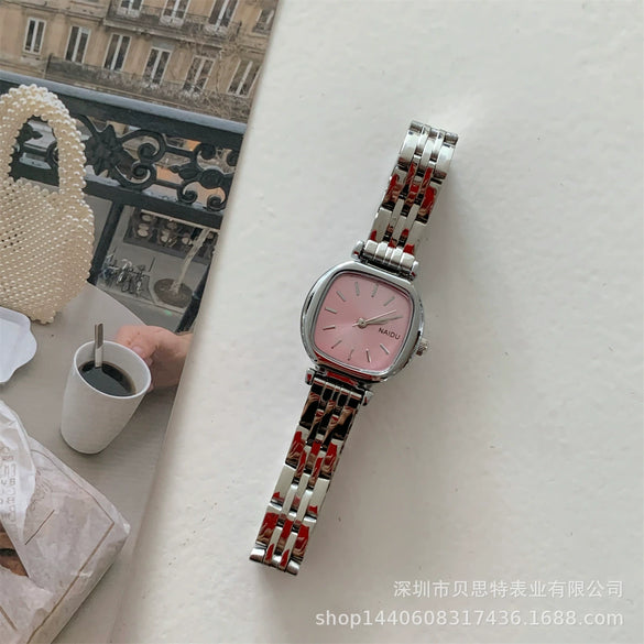 Ladies Metal Square Dial Fashion Casual Quartz Watch With Steel Band