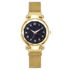 Ladies Metal Strap Fashionable Magnet Digital Starry Sky Round Dial Watch