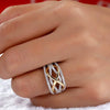 Ladies Metal Twocolor Goldplated Wave Pattern Ring With Korean Pearls