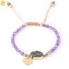 Ladies Minimalist Bracelet Natural Stone Alloy Accessories Gold Plated Amethyst Crystal Bud