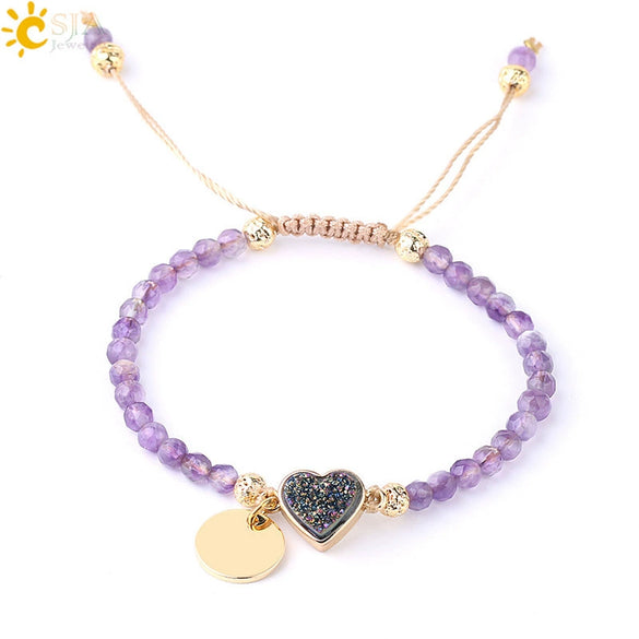 Ladies Minimalist Bracelet Natural Stone Alloy Accessories Gold Plated Amethyst Crystal Bud