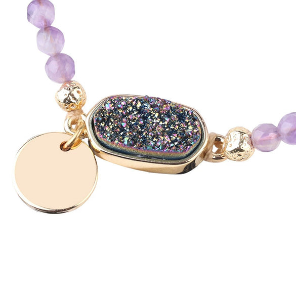 Ladies Minimalist Bracelet Natural Stone Alloy Accessories Gold Plated Amethyst Crystal Bud