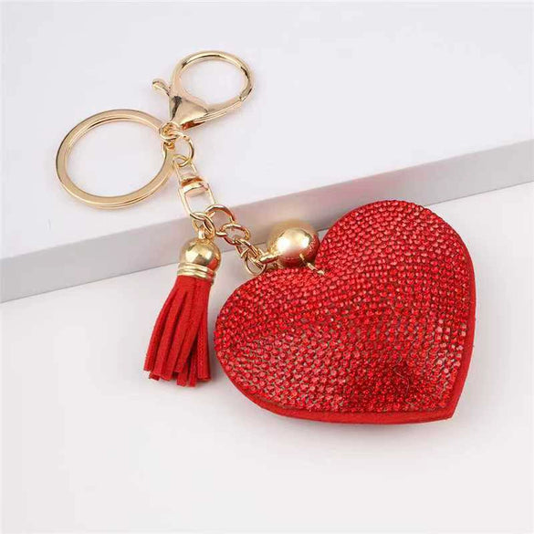 Ladies Minimalist Peach Heart Diamond Keychain Pendant