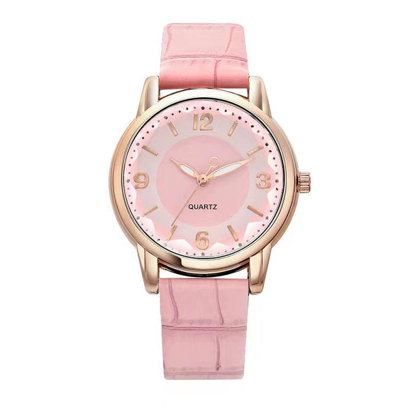 Ladies Multicolor Quartz Watch With Round Dial Alloy Case Imitation Leather Strap Leisure Style