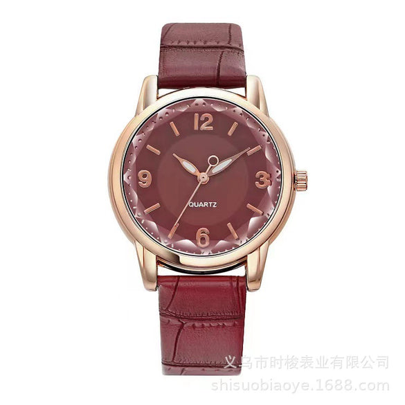 Ladies Multicolor Quartz Watch With Round Dial Alloy Case Imitation Leather Strap Leisure Style