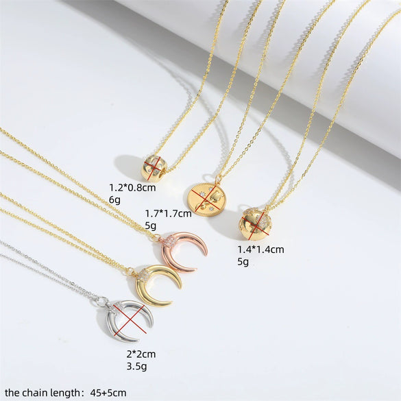 Ladies Necklace Jewelry Copper Mixed Gemstone Inlay Crescent Moon Pendant O Chain Geometric Minimalist Natural Zirconia