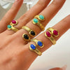 Ladies Niche Geometric Stainless Steel Ring Inlaid With Natural Stone And 18K Real Gold Electroplated