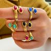 Ladies Niche Geometric Stainless Steel Ring Inlaid With Natural Stone And 18K Real Gold Electroplated