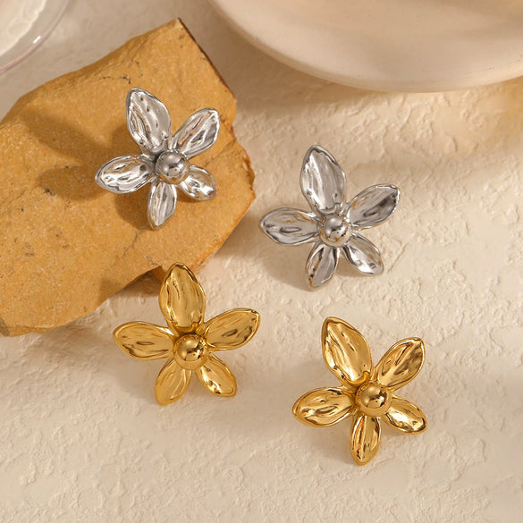Ladies Personality Stainless Steel Flower Earrings With Electroplating
