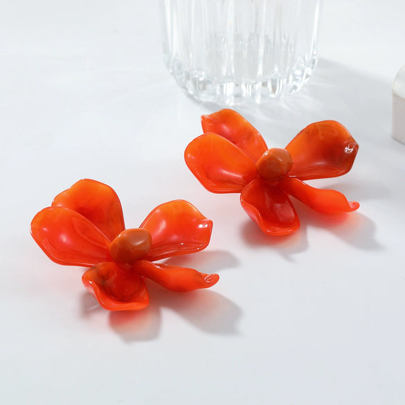 Ladies Plastic Resin Flower Painted Earrings