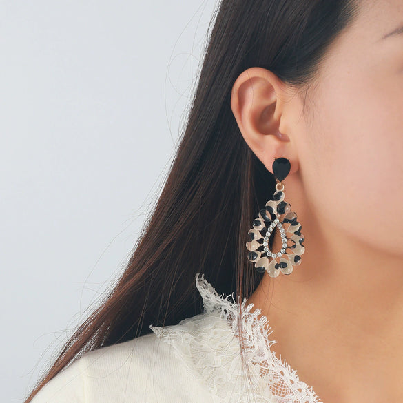 Ladies Plastic Resin Handmade Geometric Teardrop Pendant Exaggerated Leopard Temperament Earrings