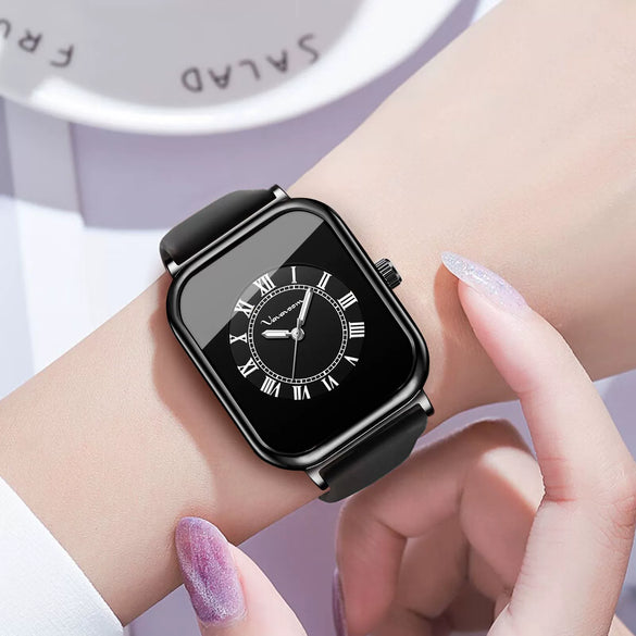 Ladies Quartz Watch Alloy Case Silicone Strap Rectangle Dial Business Casual Waterproof
