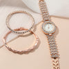 Ladies Quartz Watch And Bracelet Set Alloy Stainless Steel Round Dial Leisure Style Full Diamond