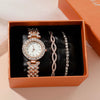 Ladies Quartz Watch And Bracelet Set Alloy Stainless Steel Round Dial Leisure Style Full Diamond